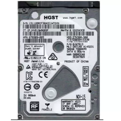 Western Digital 500GB 7200RPM 2.5 Inch SATA Hard Disk 678309-005 0J47815