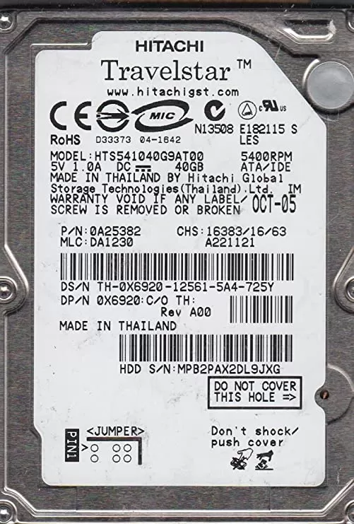 Hitachi 40 GB Ide PATA 5400RPM Hard disks