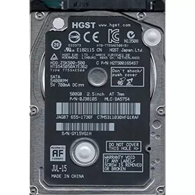 Western Digital 500GB 7200RPM 2.5 Inch SAS Hard Disk HTS545050A7E362 0J38105 655-1730F DA5754