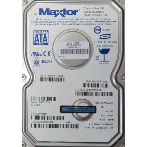Maxtor 80GB 7.2K 3.5 SATA HDD 391333-004 Maxtor 80GB 7.2K 3.5 SATA HDD 391333-004