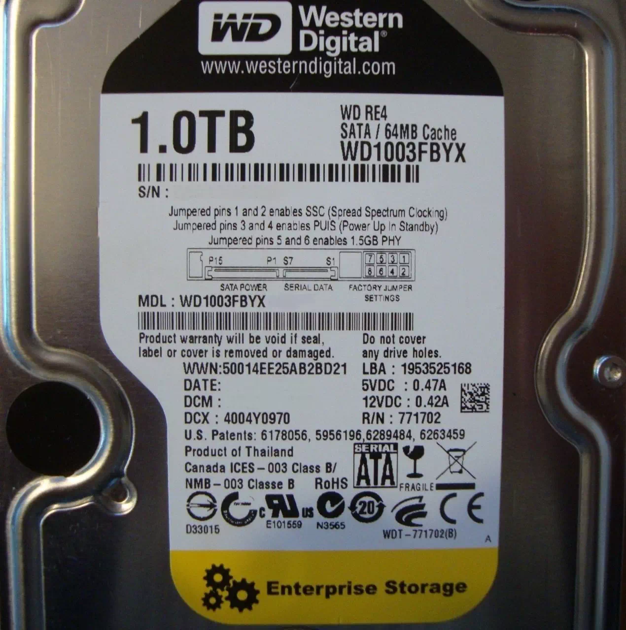 Internal HDD 3.5 Inch Western Digital WD1003FBYX 1TB 3.5" Internal