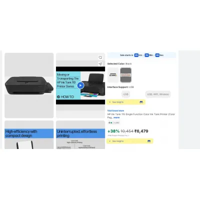 HP Ink Tank 115 Printer, Single function, Print, Hi-Speed USB 2.0, Up