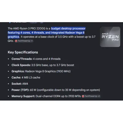 Gaming AMD Ryzen3 2200g pro Processor OEM POOL