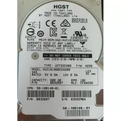 Hitachi 600GB SAS 12Gbs 10K 2.5inch Hard Drive 0B32687