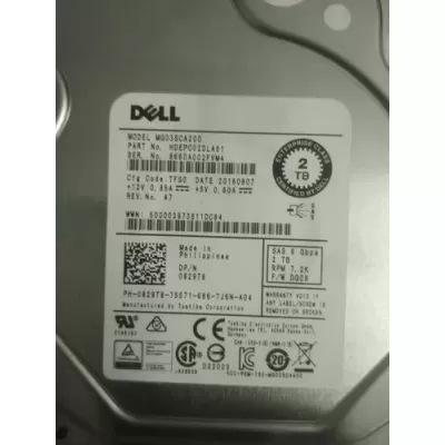Dell DG02 2TB 7.2K 6Gbps 64MB 7200 Rpm 3.5inch SAS Hard Disk 829T8 MG03SCA200