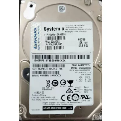 Lenovo 600GB 10K RPM 6Gbps 2.5 Inch SAS Hard Disk 00AJ091