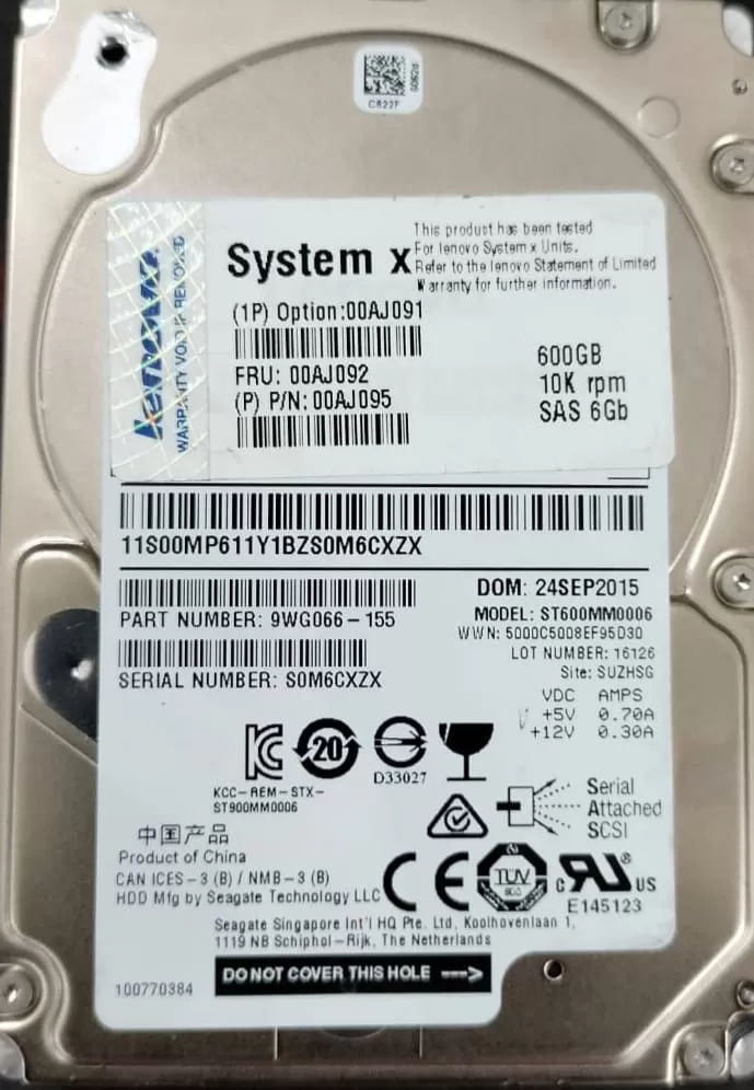 IBM 00MJ145 Lenovo 600GB 10K 6Gb SAS 2.5 HDD IBM 00MJ145 SAS