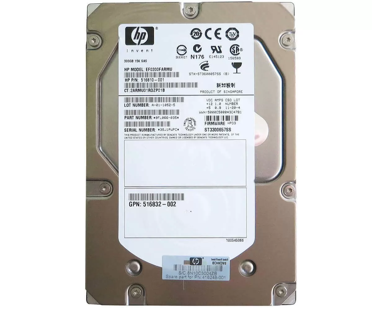 HDD HP EF0300FARMU 300GB 15K RPM SAS 3.5" – Doppia Porta, Per Server (516810-001)