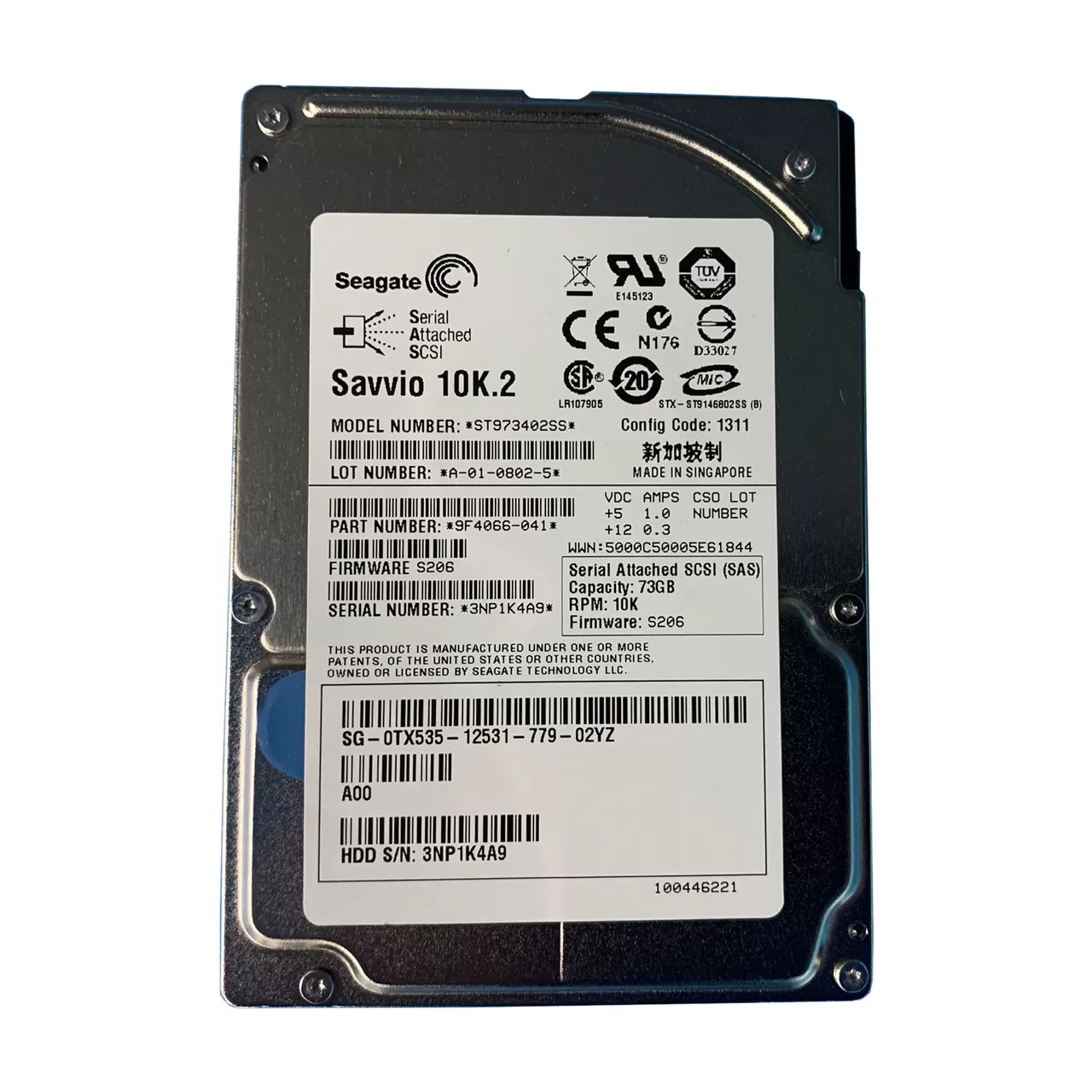 0TX535 TX535 SEAGATE SAVVIO ST973402SS 9F4066-041 73GB SAS 10K HDD