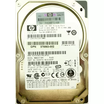 HP 72GB 10K RPM 3G SP 2.5 Inch SAS Hard Disk 438628-001 376597-001 375863-014