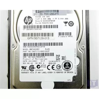 HP 600GB 10K 6G DP 2.5" SAS HDD 599476-003 507129-013