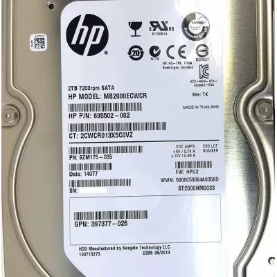HP 2tb 7.2k rpm 3g 3.5 inch sata hard disk 695502-002 397377-026 508040-001