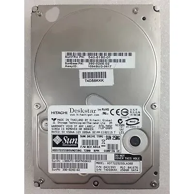 Sun 250GB 7.2K RPM 3.5 Inch SATA Hard Disk HDS7225SBSUN250G