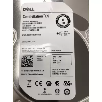Dell 2TB 7.2K RPM 6G 3.5 Inch SAS Hard Disk ST32000444SS 9JX248-150 0R755K