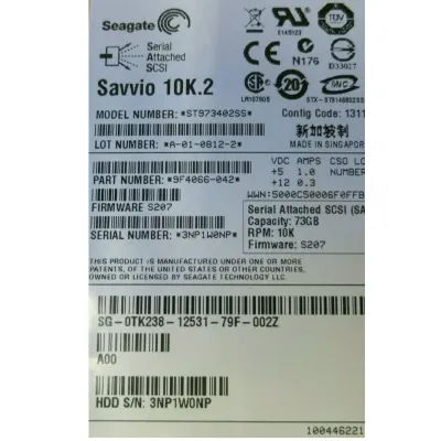 Dell 73GB 10K RPM SAS 3Gbps 2.5 Inch Hard Disk Drive 9F4066-042