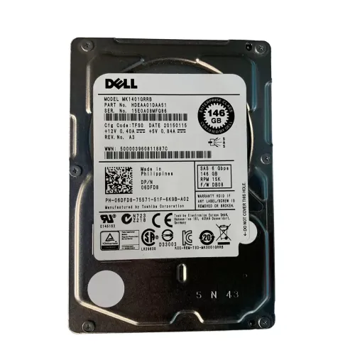 Dell 146GB SAS 15K 6Gbps 2.5 Inch Hard Disk Drive 6DFD8 MK1401GRRB HDEAA01DAA51 Dell 146GB SAS 15K 6Gbps 2.5 Inch Hard Disk Drive 6DFD8 MK1401GRRB HDEAA01DAA51
