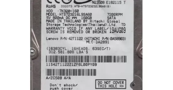 Disque Dur Interne 2.5" Hitachi 160Go 7200 RPM SATA II - Testé Et Fonctionnel