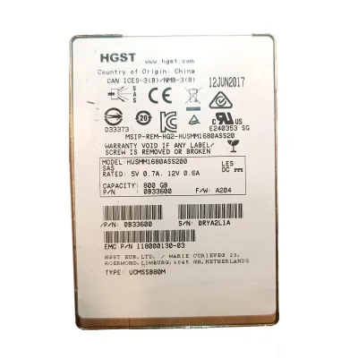 Hitachi Ultrastar 800GB 2.5 Inch 12 Gbps SAS SSD Model: HUSMM1680ASS200 Part 0B33600