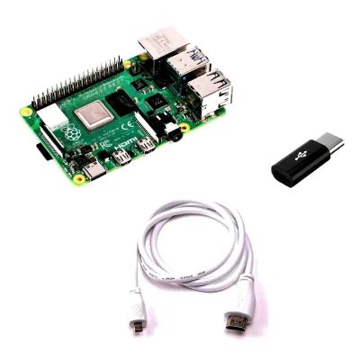 Combo of Raspberry Pi 4 Model-B with 2 GB RAM + Micro-HDMI Cable + Micro-USB to C type Converter Combo of Raspberry Pi 4 Model-B with 2 GB RAM + Micro-HDMI Cable + Micro-USB to C type Converter