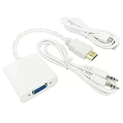 HDMI Male to VGA Female Adapter with 3.5mm AUX and USB to MicroUSB Power Cables