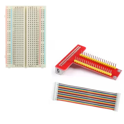 T Type GPIO Breakout board with 40 pin Cable and 400pt Breadboard for Raspberry Pi 3