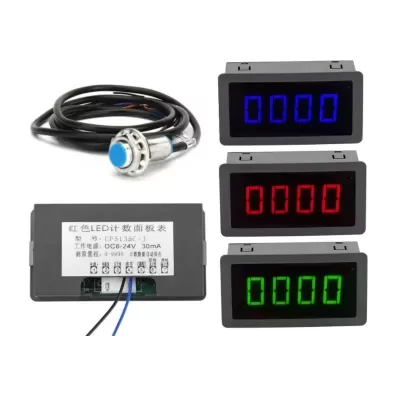 LED 4 Digit Blue Green Red Display Indicators Tachometer+Hall Proximity Switch Sensor NPN