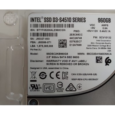 New Original Intel 960GB SATA 6Gbps Enterprise SSD Drive D3-S4510 SSDSC2KB960G801