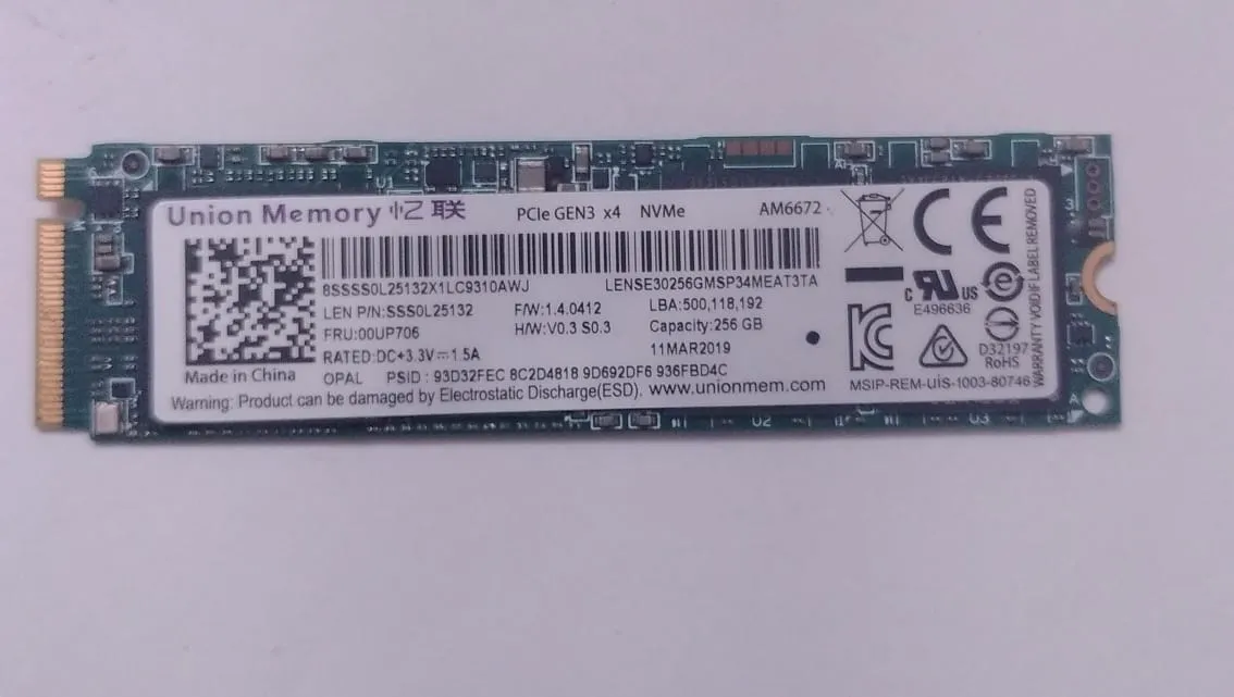 Union Memory NVMe PCIe SSD 256GB 2枚セット 中古 SSD 256GB M.2 NVMe PCIe Gen3 Type2280 Union Memory : デジ