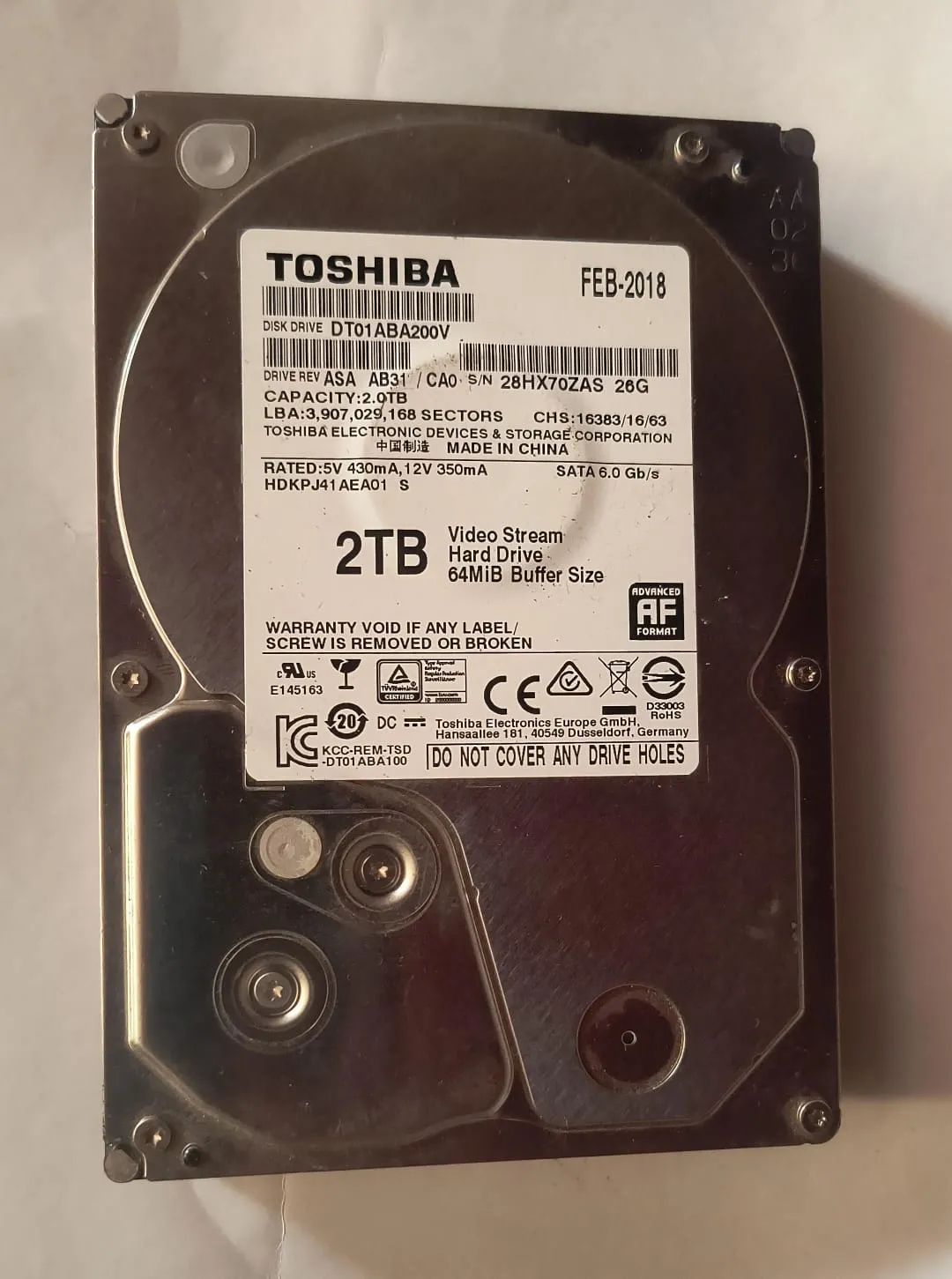 Toshiba DT01ABA200V 2TB 3.5